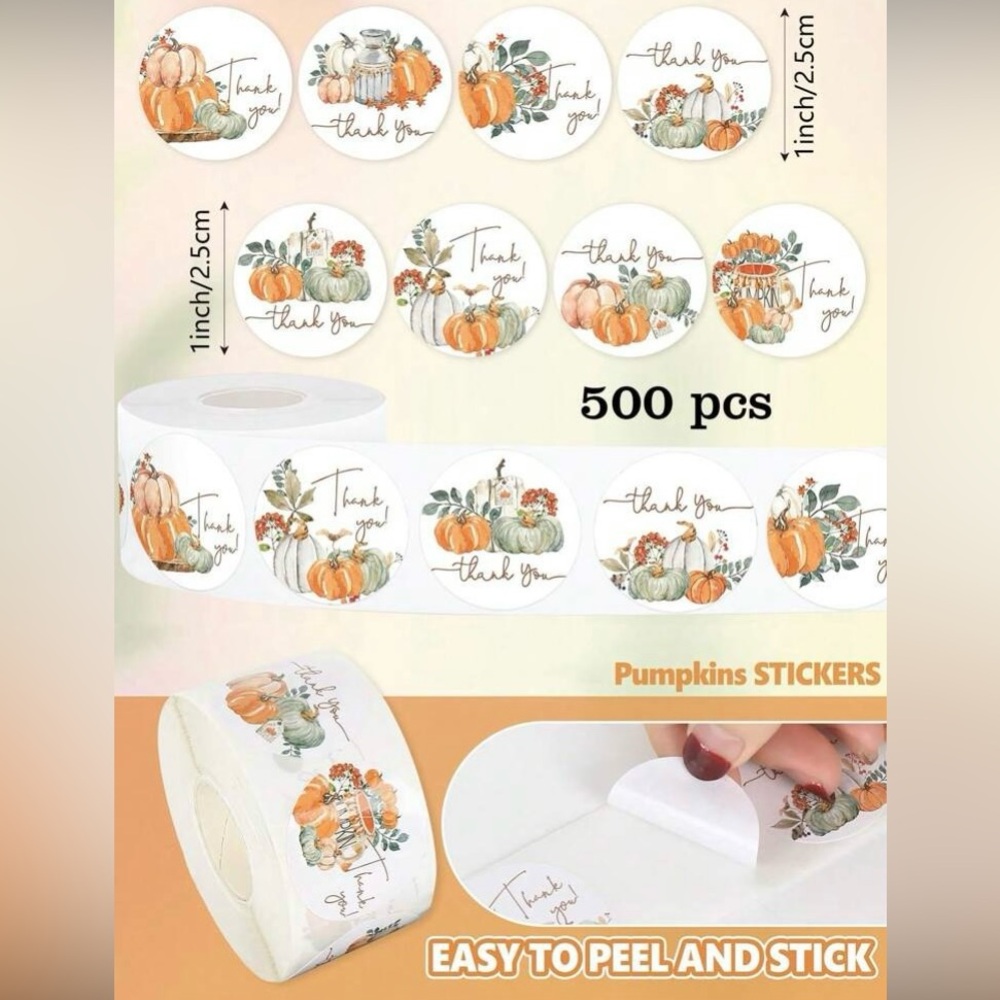 500 Thank You Stickers Pumpkin Fall Autumn Designs Round Labels Packaging Gifts